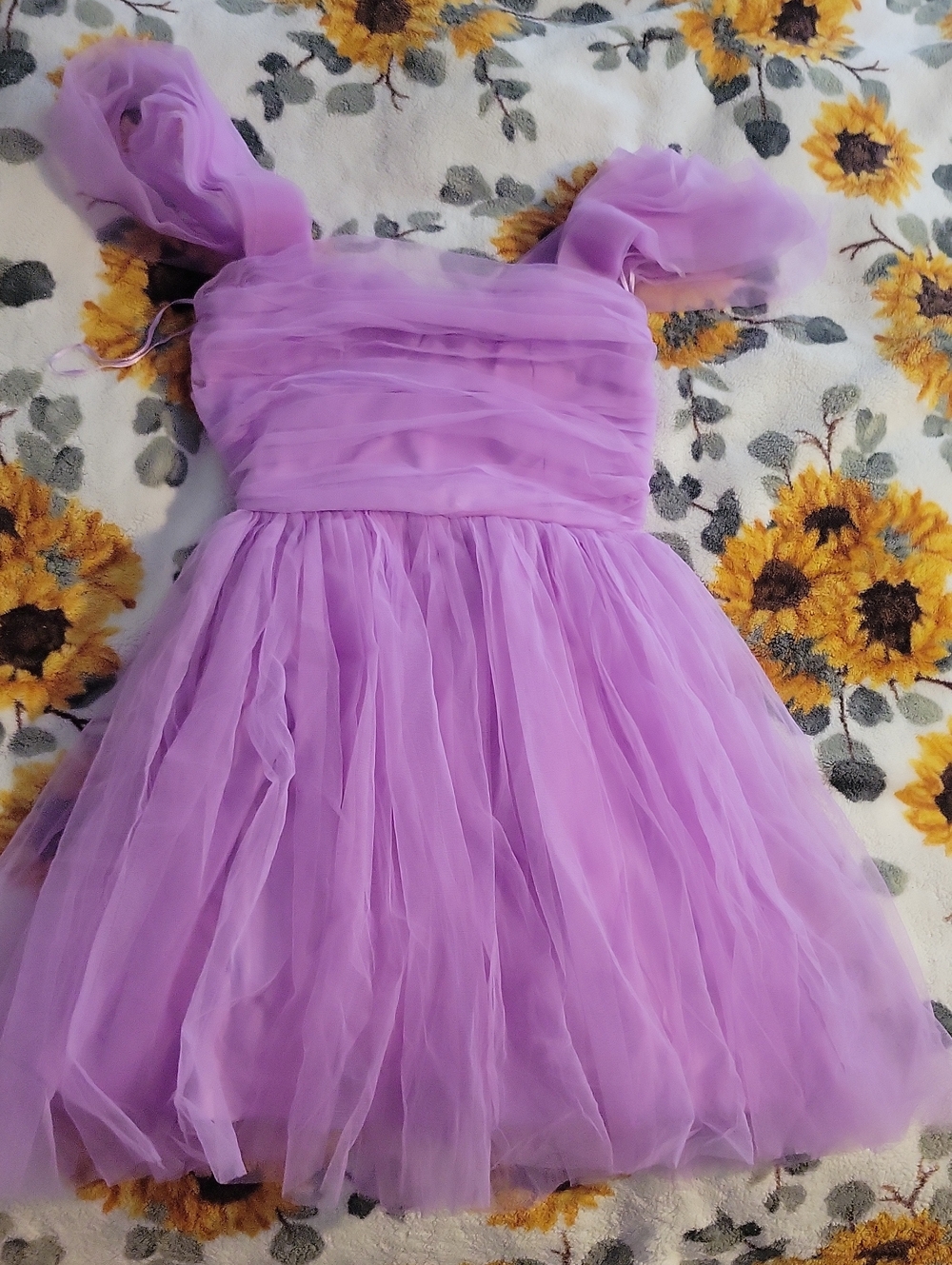 Lavender Tulle Puff-Sleeve Girls' Party Dress